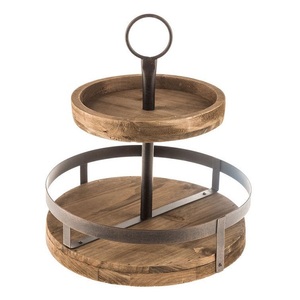 Support à gâteau décoratif en bois à 2 niveaux, finition noyer, forme arrondie, pour usage hôtelier - Vente flash - Product Image 3