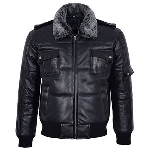 Blouson en cuir pour homme avec style de blouson aviateur en cuir véritable en peau de mouton Blouson en cuir noir - Product Image 1
