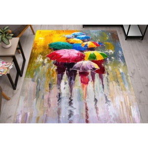 Tapis imprimé avec motif de personnes et parapluies, idéal pour les jours de pluie, tapis doux à poils longs - Product Image 1