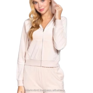 Conjunto Deportivo de Terciopelo para Mujer, Dos Piezas, Sudadera con Cremallera de Manga Larga, Traje Deportivo Transpirable de Otoño, Poliéster y Algodón, Personalizado OEM - Product Image 5