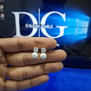 Boucles d'oreilles tendance en or blanc avec perle taillée en moissanite, diamant 2 carats, certifiées IGI, élégantes, pour femmes, cadeaux de fête et d'anniversaire - Product Image 2