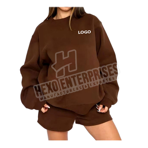 Conjunto de 2 piezas de algodón ligero para mujer, Conjunto de sudadera hasta la rodilla y pantalones cortos, chándal de lana de talla grande, prendas de vestir exteriores - Product Image 6