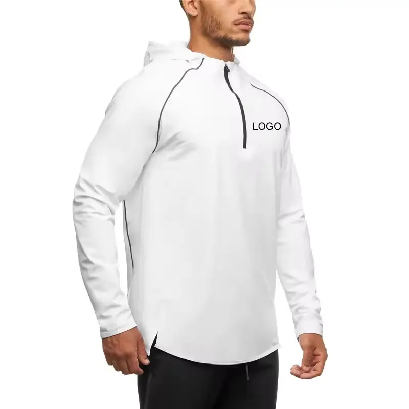 New Quick Dry Quarter Zip Neck Sweatshirt Nylon Reflective Stripe Hoodie Zip Up Men's Training Wear Pullover Hoodie Clothing