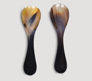 Juego de Servidores de Ensalada de Cuerno Natural de Lujo, Acabado Brillante, Duradero, Orgánico, Elegante, Ligero, Cuchara, Tenedor y Pinzas para Servir - Product Image 1