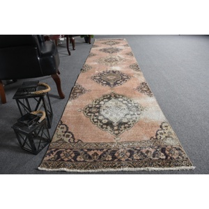 Turkish 2.7x13.2 ft Rug, Vintage Rug, <b>Brown</b> Patchwork Rug <b>Wool</b> - Product Image 3