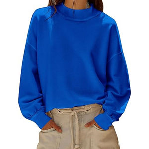 Sudadera Holgada de Algodón 100% de Peso Medio con Cuello Alto Simulado para Mujer, Precio al por Mayor Profesional, Logotipo Personalizado - Product Image 2