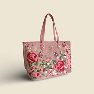 Bolso Tote Bohemio de Cuero Vegano Bordado para Mujer con Cierre Abierto - Compras - Product Image 3