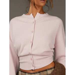 <span class=keywords><strong>Cardigan</strong></span> Corto da <span class=keywords><strong>Donna</strong></span> in Maglia con Bottoni, Nero e <span class=keywords><strong>Rosa</strong></span> Chiaro, Maniche Lunghe, per l'Inverno - Product Image 4