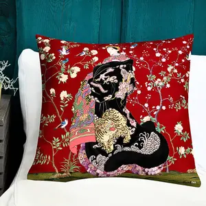 Pillow Latex Powerful Queen In Dragon And Tiger Robe In Black Fine Embroidered For Home Decor Sofa Decorative Luxury Halinhthu