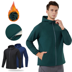 Veste coupe-vent en softshell molletonnée pour homme pour l'entraînement, veste de sport zippée pour la salle de sport, avec capuche, haut d'entraînement thermique, teint - Product Image 1
