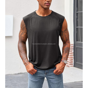 Plain Cotton Oversized Tank <b>Top</b> Streetwear Heavyweight Crewneck Loose Fit <b>Cropped</b> Boxy Acid Wash Tank <b>Top</b> For <b>Men</b> - Product Image 6