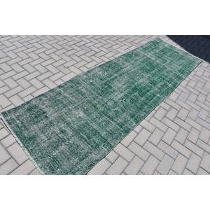 Alfombra Turca Vintage de Lana Verde Ecológica de Pelo Medio, 31 x 102 pies, Diseño Clásico Rectangular Grande con Parches para Comedor - Product Image 4