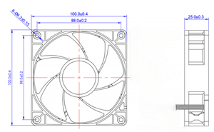 พัดลมระบายความร้อนแบบแกนไร้แปรงถ่าน 12V DC แบบ OEM ODM ใบพัด PBT ลูกปืนไฮดรอลิก ขนาด 100x100x25 มม. สำหรับโปรเจคเตอร์ เคสคอมพิวเตอร์ รถยนต์ไฟฟ้า - Product Image 2