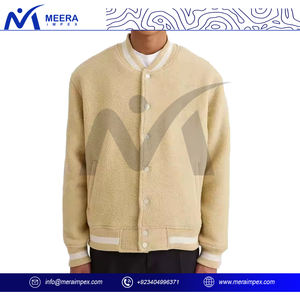 2025 veste universitaire de couleur Beige unie de haute qualité pour hommes logo personnalisé 100% tissu Sherpa coupe ample veste universitaire respirante - Product Image 3