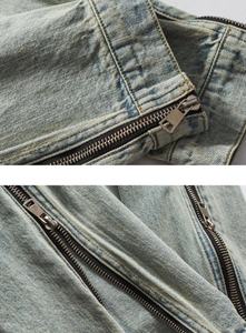 Veste d'hiver personnalisée Y2K en denim avec fermeture à glissière en métal doublure en polaire Veste délavée en denim vintage usée pour hommes - Product Image 4