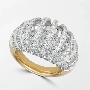 Anillo de diamantes cónico sofisticado con 204 diamantes redondos cultivados en laboratorio de 3.05 quilates GH-VS en oro amarillo de 18 quilates, producto genuino - Product Image 1