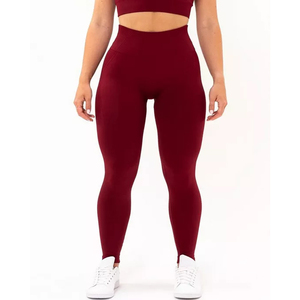 Venta al por mayor de mallas de gimnasio de cintura alta sin costuras logotipo personalizado ropa deportiva con punto de compresión estirable entrenamiento Fitness Legging - Product Image 1