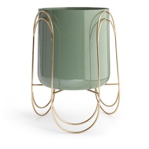 Macetero de Metal Esmaltado de Diseño Atractivo para Habitaciones y Patios, con Soporte Dorado, Decoración de Piso para el Hogar, Estilo Mid-Century, Juego para Hogar y Jardín - Product Image 1