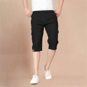 Pantalones cortos Cargo hasta la rodilla de verano para hombre, monos de patrón sólido con múltiples bolsillos con Ajuste Recto regular para estilo de gimnasio urbano - Product Image 3
