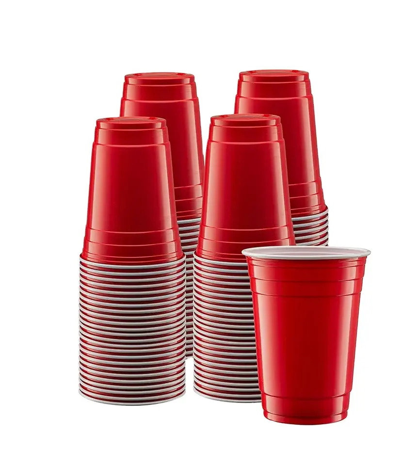 Красные одноразовые полипропиленовые пластиковые чашки, 16 унций, веселые и прочные праздничные чашки для питья, экологически чистый продукт, лидер продаж, Amazon