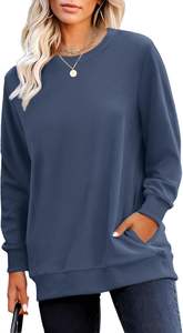 <b>Navy</b> Crewneck Fall Sweatshirts for <b>Women</b> Trendy <b>Women's</b> Plain Long Sleeve Pullover Tops with Pockets Fashion - Product Image 4