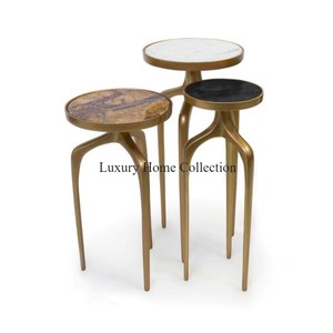 Mesa de centro de diseño único con recubrimiento en polvo de color negro con parte superior de forma redonda chapada brillante en precio al por mayor Mesa de la mejor calidad - Product Image 6