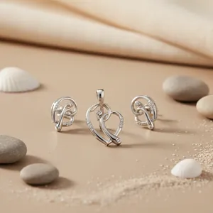 Conjunto de Joyería de Plata 925 con Corazón y Diamantes para Mujer, con Aretes y Colgante, Joyería Fina Romántica para Boda, de Rajasthan - Product Image 1