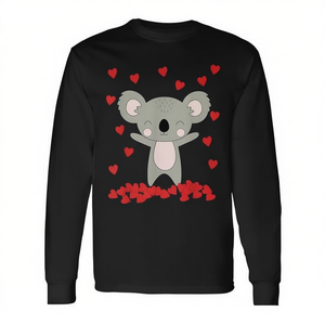 Camiseta de Manga Larga con Koala Adorable y Corazones para el Día de San Valentín, Camiseta Promocional con Diseño de Koala - Product Image 2
