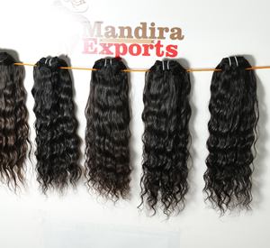 Vente en gros 100% naturel noir couleur indien Remy cheveux faisceaux Machine Double trame ondulé vague d'eau non transformé brut vierge humain - Product Image 5