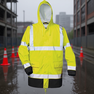 Manfred High-Visibility <b>Yellow</b>/Black PU Rain <b>Jacket</b> for Men - Product Image 3