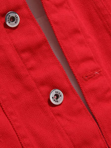 <b>Mens</b> Red Distressed <b>Denim</b> <b>Jacket</b> Ripped Jean Coat Slim Fit Cotton Outerwear Fashion Streetwear Casual Trucker Style Clothing - Product Image 2