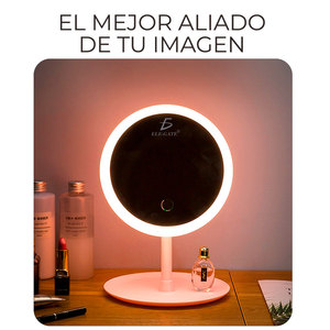 Miroir de maquillage portable de 17,5 cm avec anneau lumineux LED, style TikTok, fabriqué en plastique durable - Product Image 5