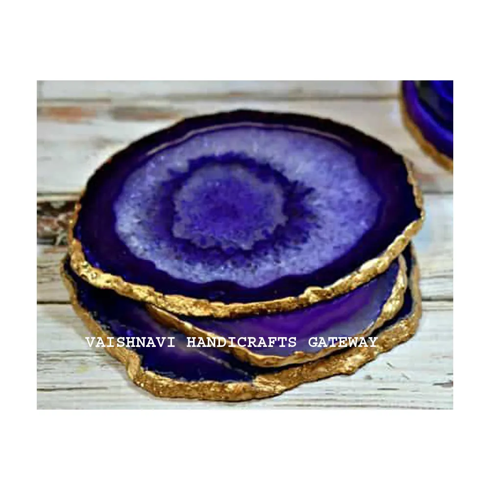 Low Price Range Best Quality Indian Handmade Blue Agate Coaster, Indian Gemstone Agate Tea Coaster Set