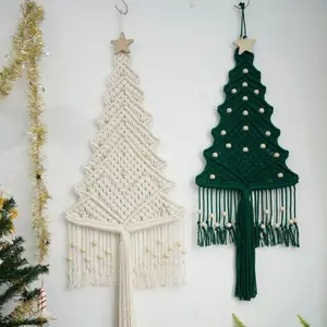 ¡Mejor venta! Árbol colgante de pared de pino de macramé, decoración de vacaciones de Navidad, árbol de Navidad de macramé con estrella