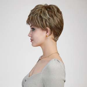 Bella-DWY Ash Brown Short Pixie Synthetic <b>Wig</b> with Transparent Mono Lace Front and Free Part - Product Image 5