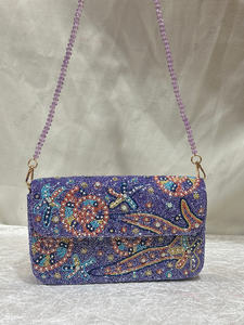 Sac à main de soirée pour femme, pochette de luxe entièrement artisanale, design céleste violet perlé, fabrication indienne - Product Image 6