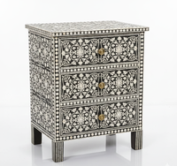 Table de Chevet Fantaisie Haut de Gamme en Os Incrusté, Tiroir de Rangement, Meuble en Bois Fait Main pour Salon, Bureau à Domicile, Chambre Z