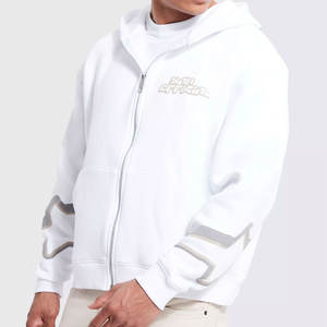 Automne solide XS pleine fermeture éclair hommes à capuche manches longues en gros Logo personnalisé surdimensionné Streetwear polaire sweat en relief - Product Image 4