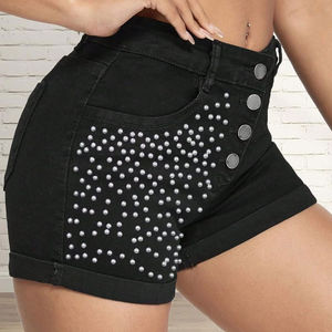 Nuevos diseños Pantalones cortos de mezclilla de talla grande con cuentas Pantalones cortos de mezclilla de secado rápido lavables de algodón originales Pantalones cortos de mezclilla de color sólido con estilo - Product Image 5