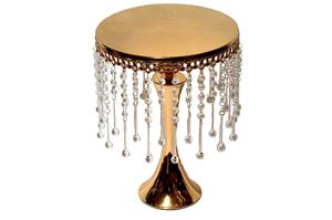 Support à gâteau de luxe en argent avec miroir et perles de cristal suspendues pour la présentation de desserts de mariage et la mise en scène de table haut de gamme en provenance d'Inde - Product Image 2