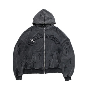 Sweat à capuche vintage de haute qualité 100% coton lavé à l'acide sweat à capuche lourd Streetwear 460g pull en détresse grande taille sweats à capuche - Product Image 1