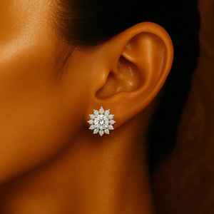 Elegante DISEÑO DE RACIMO floral Moissanite Flower Halo Stud Pendientes para mujer en joyería de plata esterlina - Product Image 3