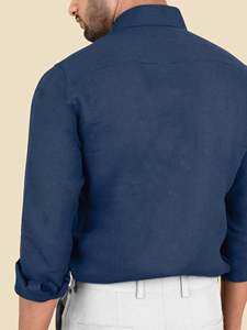 Camisa de Lino Azul Rey para Hombre, Estilo Casual de Verano 2024, Manga Larga, Cuello Clásico, Tinte Liso, Antiencogimiento, Secado Rápido, Ecológica - Product Image 3