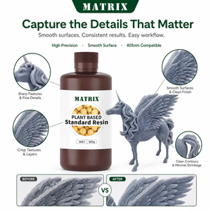 เรซินมาตรฐานจากพืช MATRIX 1000 กรัม สีเทา ความแม่นยำสูง 405 นาโนเมตร สำหรับการพิมพ์ 3 มิติ ด้วยแสงยูวี - Product Image 3