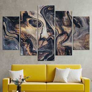 Elegante Impresión Abstracta en Tela con Tinta de Alcohol Dorada, Juego de 5 Lienzos Variados - Product Image 1