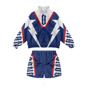 Conjunto deportivo de chándal cortavientos con bloques de color para hombre, personalizado OEM, chaqueta ligera con cremallera y pantalones jogger elásticos, ropa deportiva y urbana. - Product Image 1