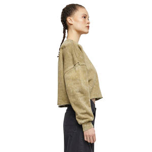 Sudadera Corta de Invierno para Mujer, Estilo Casual, Sexy, Cuello Redondo, Felpa Francesa de la Mejor Calidad, Lavada, Ajuste Holgado, Diseño Desgastado en la Parte Delantera - Product Image 4