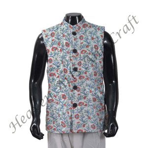 Chaqueta de algodón con estampado de bloques acolchados para hombre, elegante chaqueta Floral 100% de algodón sin mangas para invierno, chaqueta Vintage hecha a mano - Product Image 1