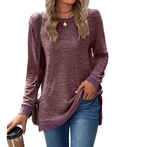 Camiseta Holgada Informal de Manga Larga con Cuello Redondo para Mujer, Jersey de Moda Transfronteriza con Bolsillo de Parche en el Cuello Redondo - Product Image 4