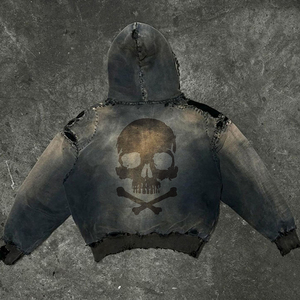 Moda Vintage personalizado 100% algodón francés Terry de gran tamaño recortada Sudadera con capucha personalizada lavado desvanecido hombres con capucha peso pesado lavado con ácido - Product Image 6